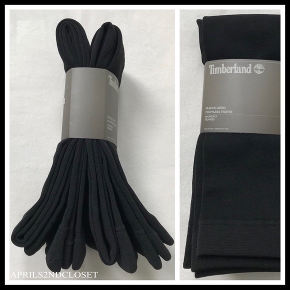 TIMBERLAND 2 BLACK FLEECE LINED LEGGINGS COZY FOOTLESS TIGHTS A3C - Picture 5 of 16